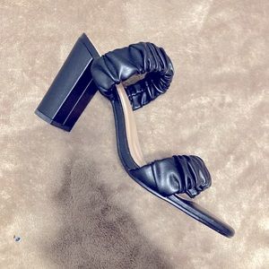 Slide on block sandal w/ heel